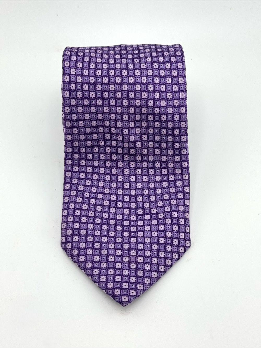 Brioni 100% Silk Neck Tie Purple Geometric Medallion Print Luxury Italy - Picture 3 of 7